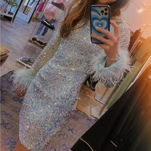 Principessa Venice Blue Sequin Feather Dress